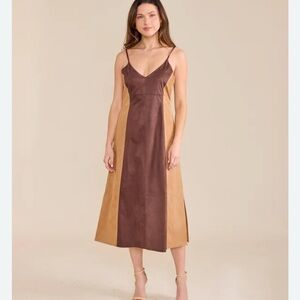 NEW S’Edge Large Sarah Midi Dress ~ Brown Suede Colorblock Modern City